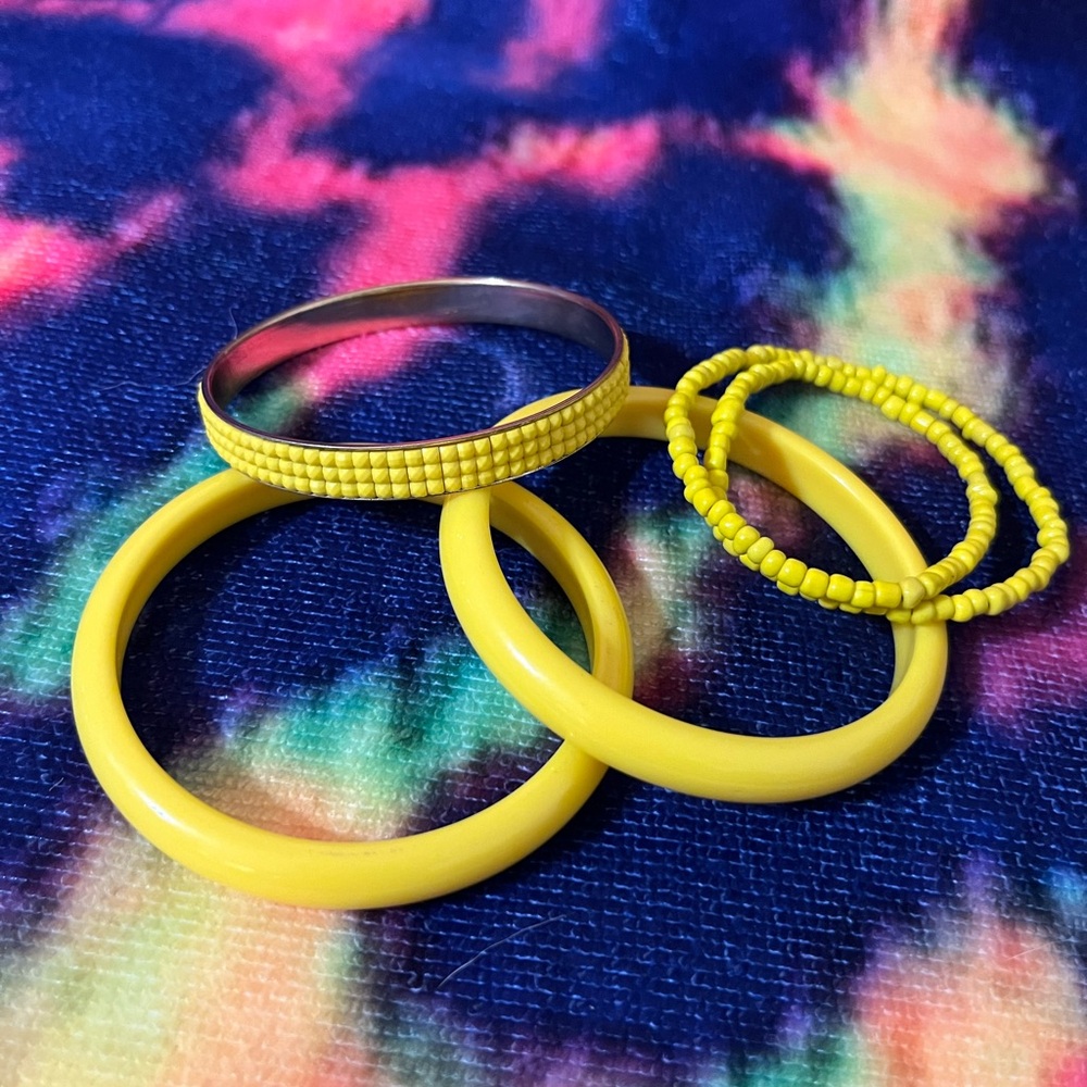 Bright Yellow 4 Piece Bracelet Stack Acrylic - Picture 2 of 3